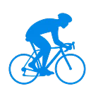 Silhouette d'un cycliste en position de course sur un vélo, représentée en bleu vif sur fond noir, donnant une impression de vitesse et de mouvement.